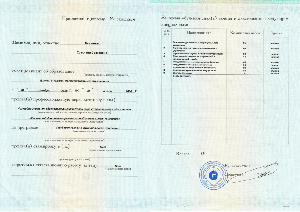 Приложение к диплому, фото